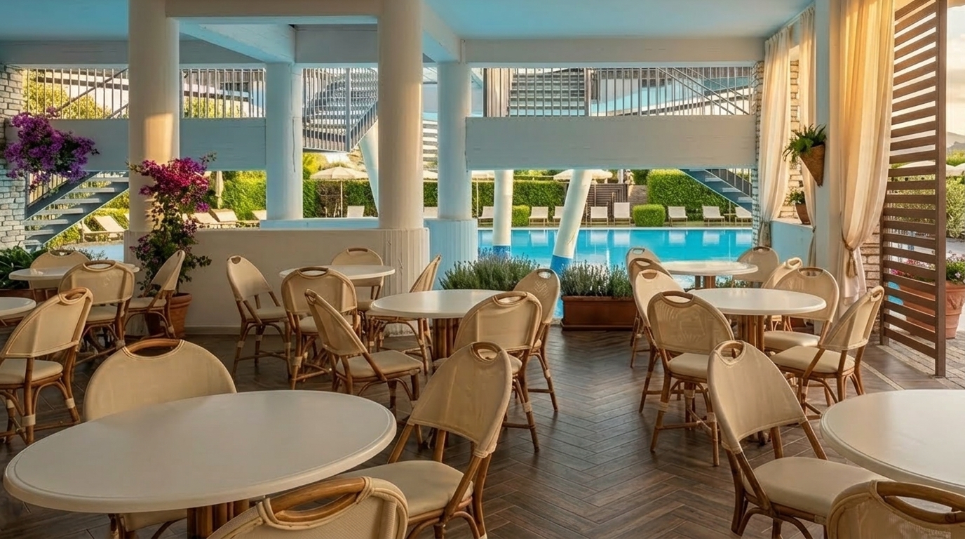 The sophisticated bar at Hotel Poseidon, perfect for evening cocktails.