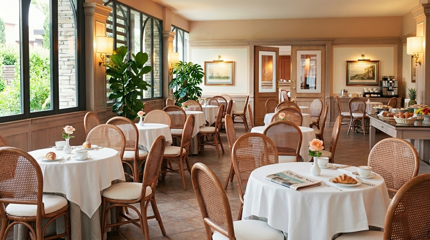 Elegant terrace seating with views of the Terracina coast.